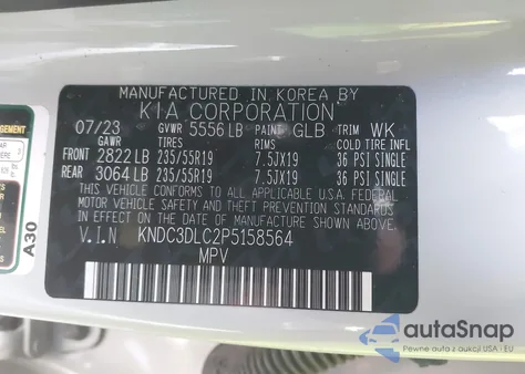 2023 Kia Ev6 Wind z USA, uszkodzony, nr VIN KNDC3DLC2P5158564